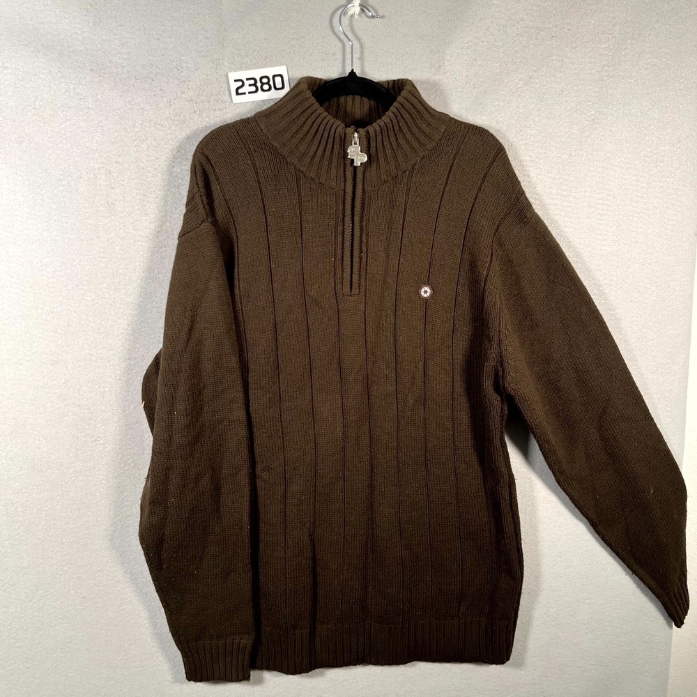 Southpole Sweater Mens‎ Medium Brown Tight Knit Ribbed Mock Neck Quarter Zip